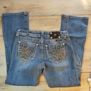 Miss Me fleur de lis jeans 29/31 Size 8 Medium Denim Bootcut